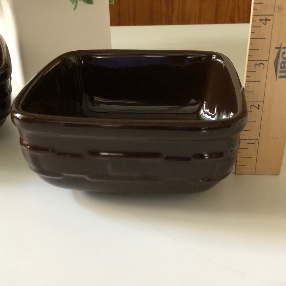 Set 2 Longaberger Pottery square bowls classic Woven Traditions chocolate brown - Picture 4 of 6